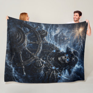 Phantom Skull Captain at the Helm – Blue Storm Got Fleece Blanket