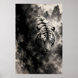 Phantom White Tiger Ink Wash Art Poster