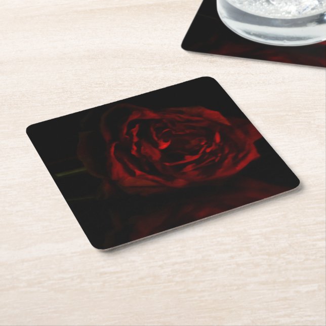 Phantom's dying rose square paper coaster (Angled)