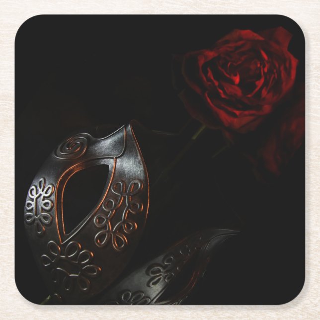 Phantom's dying rose square paper coaster (Front)