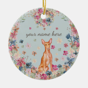 Pharaoh Dog Puppy flower print Ceramic Ornament
