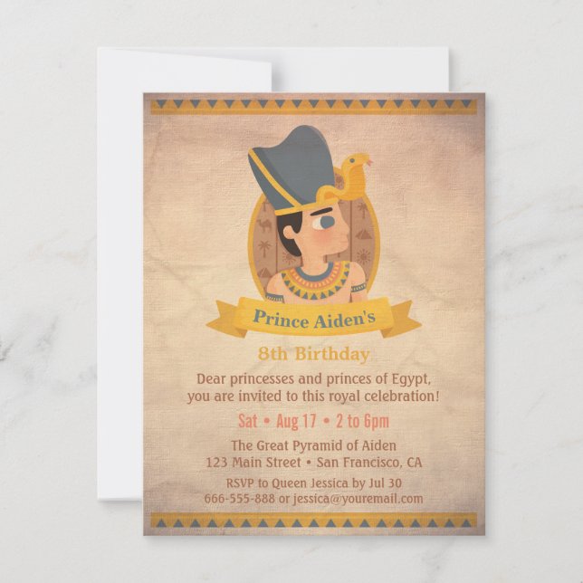 Pharaoh Egyptian Themed Kids Birthday Party Invitation (Front)