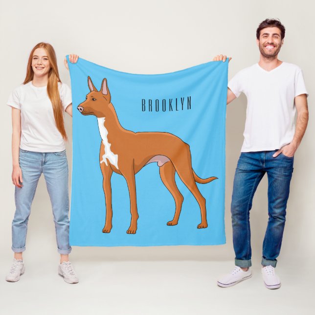 Pharaoh hound dog cartoon illustration fleece blanket (In Situ)