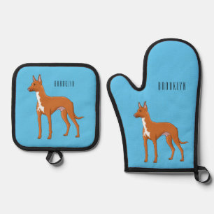 Pharaoh hound dog cartoon illustration oven mitt & pot holder set