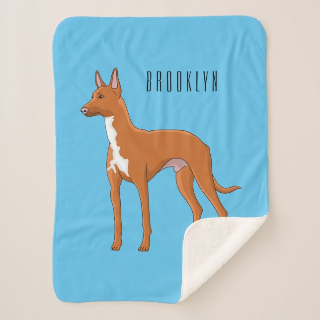 Pharaoh hound dog cartoon illustration sherpa blanket (Front)