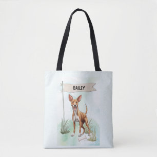 Pharaoh Hound Watercolor Personalised Dog Tote Bag