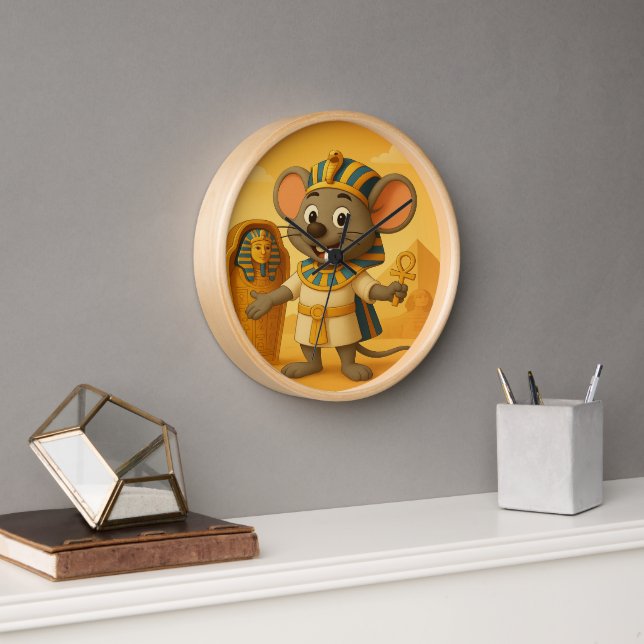 Pharaoh Mouse Wall Clock | Cartoon Egyptian Pyrami (Office)