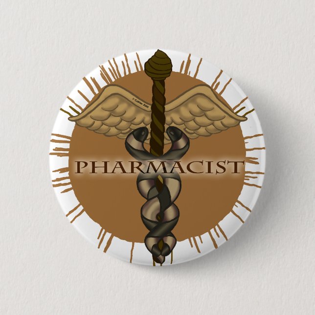 Pharmacist Caduceus 6 Cm Round Badge (Front)