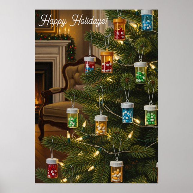 Pharmacist Christmas Tree Gift Pill Bottle Holiday Poster (Front)