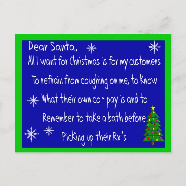 Pharmacist "DEAR SANTA" Christmas Themed Gifts Holiday Postcard (Front)