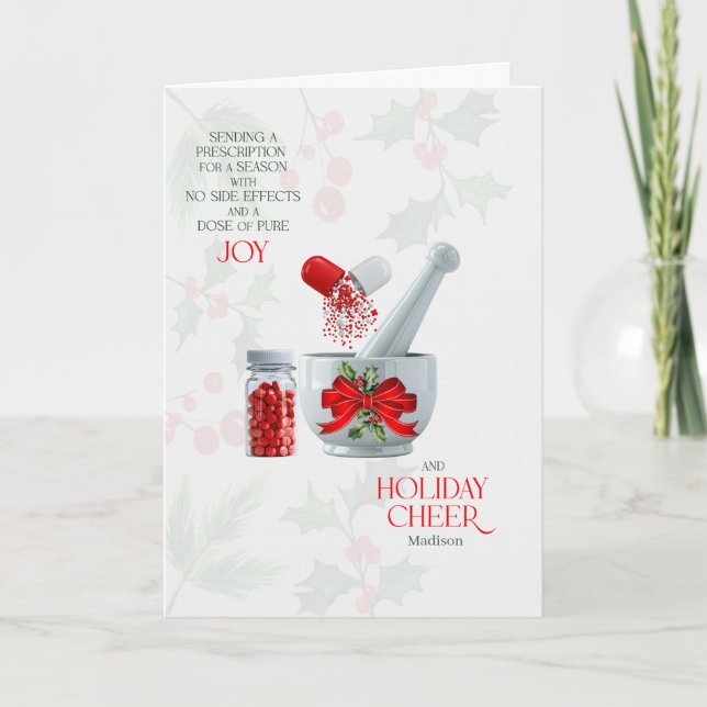 Pharmacist Dose of Pure Joy with Name Holiday Card (Front)