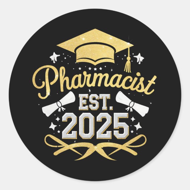 Pharmacist Est 2025 Pharmacy Graduation Classic Round Sticker (Front)