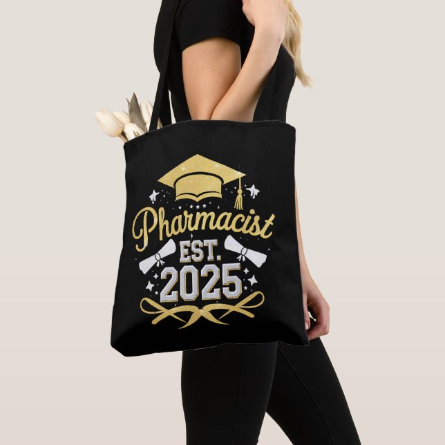 Pharmacist Est 2025 Pharmacy Graduation Tote Bag (Close Up)