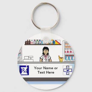 Pharmacist - Female Cartoon by PrintedPerfection  Key Ring