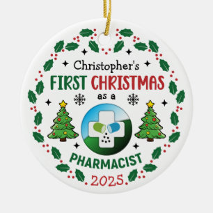 Pharmacist First Christmas Personalised Ceramic Ornament