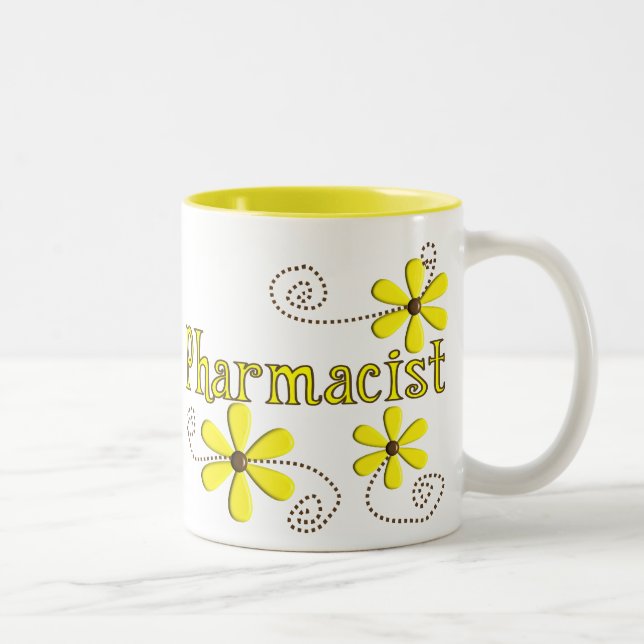Pharmacist Gifts, Yellow Daisies Two-Tone Coffee Mug (Right)