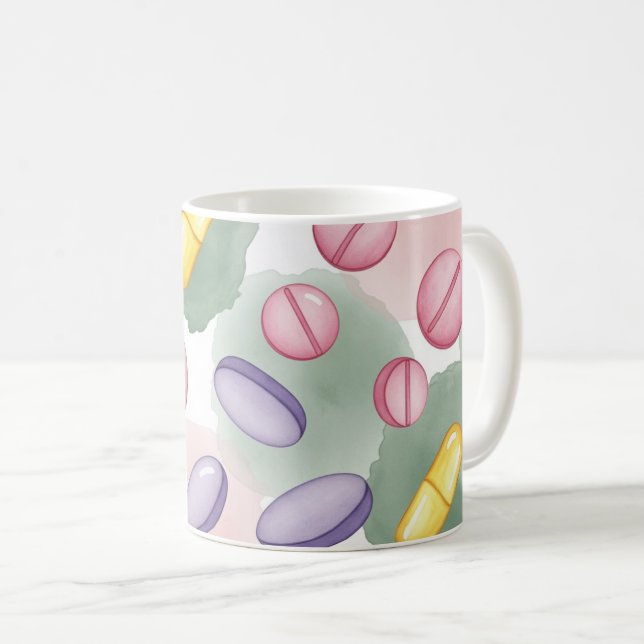 Pharmacist Grey Background Purple Pills Coffee Mug (Front Right)