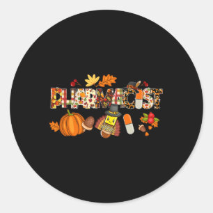 Pharmacist Leopard Pilgrim Hat Fall Thanksgiving G Classic Round Sticker