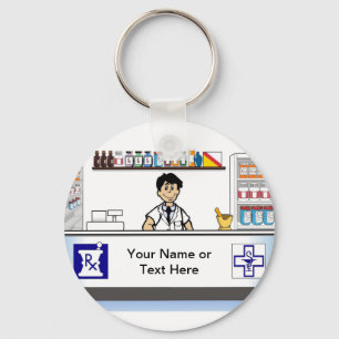 Pharmacist - Male Cartoon by PrintedPerfection.com Key Ring