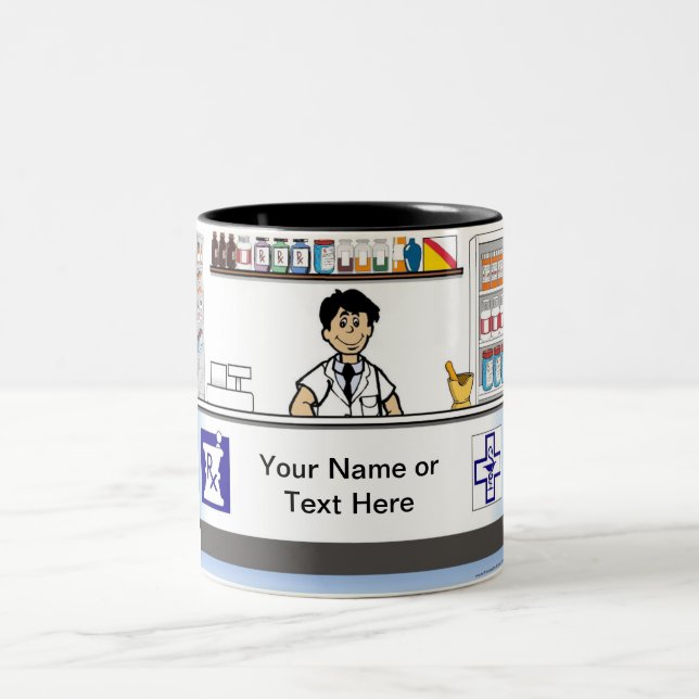 Pharmacist - Male Cartoon by PrintedPerfection.com Two-Tone Coffee Mug (Center)