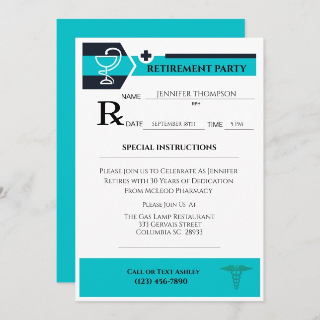 Pharmacist Medical Prescription Pad Retirement   Invitation (Front/Back)