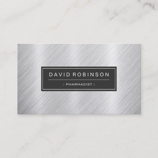 Pharmacist - Modern Brushed Metal Look Business Card (Front)