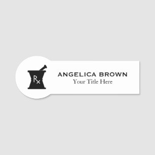 Pharmacist Mortar Pestle Logo Name Tag