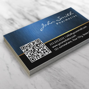 Pharmacist Navy Blue QR code Professional Business Card