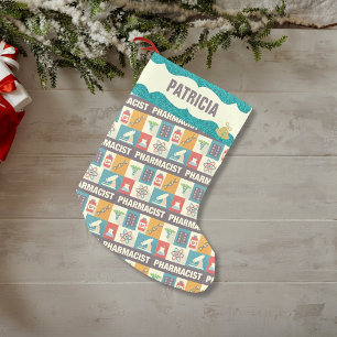 Pharmacist Occupation   Faux Teal Glitter Small Christmas Stocking