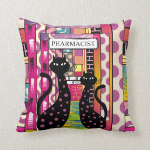 Pharmacist Pillow Whimsical Black Cats
