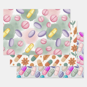 Pharmacist Pink Pill Boho Feather Wrapping Paper