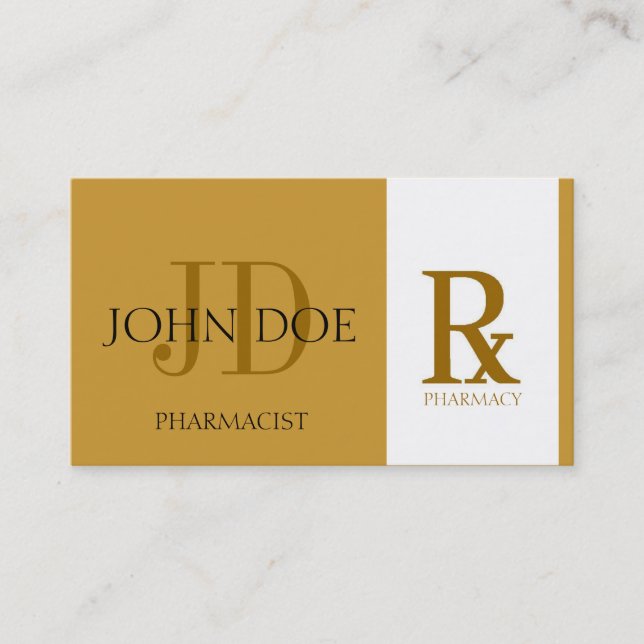 Pharmacist/Prescription Pharmacy Yellow Gold Business Card (Front)