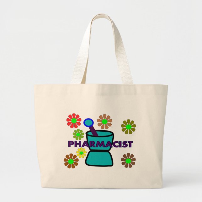 "Pharmacist"  Retro Flowers T-Shirts & Gifts Large Tote Bag (Front)