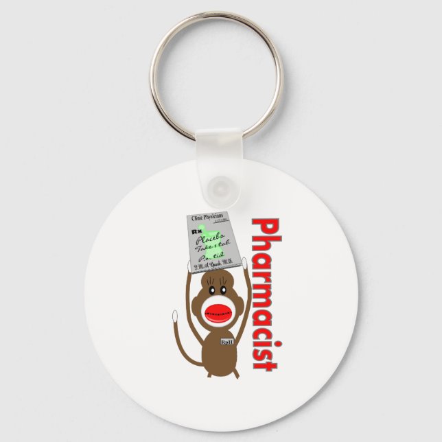 Pharmacist Sock Monkey Design---Adorable Gifts Key Ring (Front)