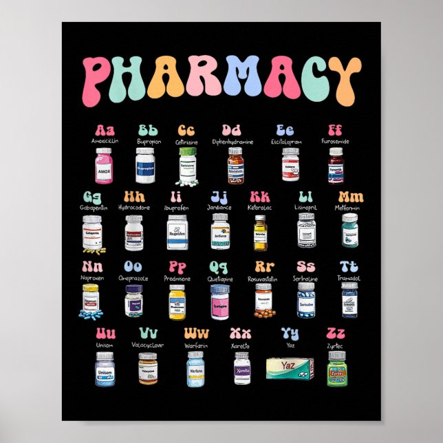 Pharmacy Alphabet Doctor Of Pharmacy Tech Medicine Poster (Front)