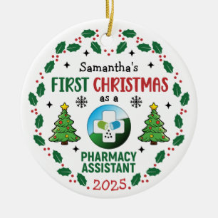 Pharmacy Assistant First Christmas Personalised Ceramic Ornament