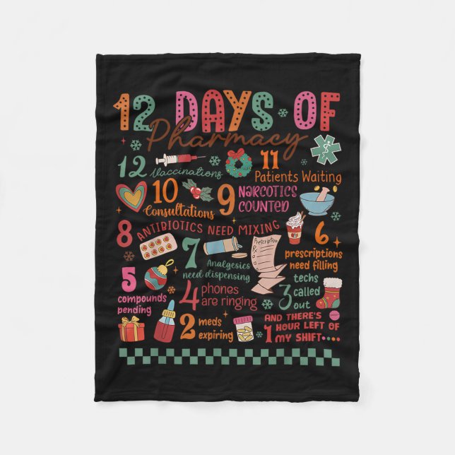 Pharmacy Christmas Shirt - 12 Days Of Pharmacy Tec Fleece Blanket (Front)