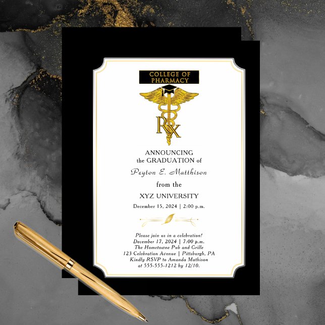 Pharmacy College Pharmacist |Toxicology Graduation Invitation (Elegant Formal College of Pharmacy Pharmacist Graduation Announcement and Grad Party Invitation)