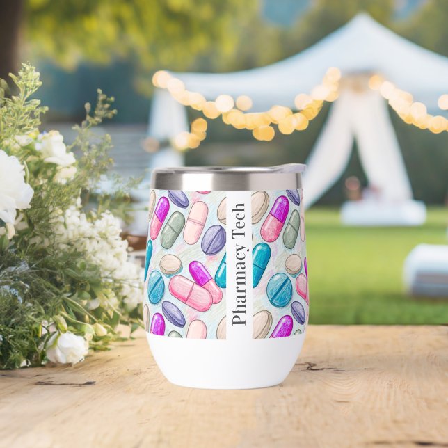 Pharmacy CPht Wine Tumbler Pink Grey Purple Pills (Wedding)