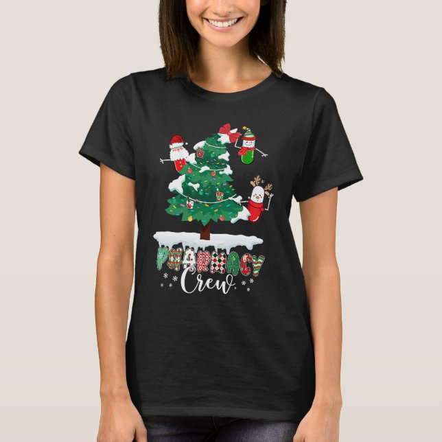 Pharmacy Crew Christmas Pills Snowman Reindeer San T-Shirt (Front)