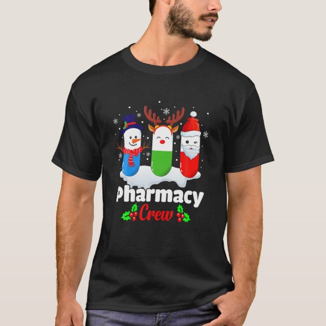Pharmacy Crew Christmas Pills Snowman Reindeer San T-Shirt (Front)