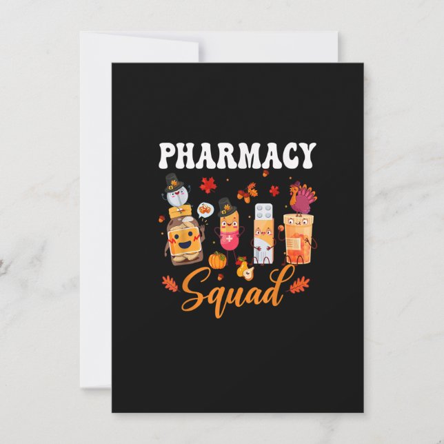 Pharmacy crew funny pills autumn thanksgiving cost invitation (Front)