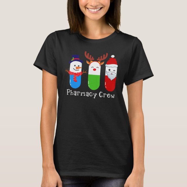 Pharmacy Crew Santa Snowman Reindeer Christmas T-Shirt (Front)