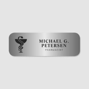 Pharmacy employee name title silver magnetic tag