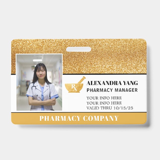 Pharmacy Gold deluxe Photo Badge ID Badge (Front)