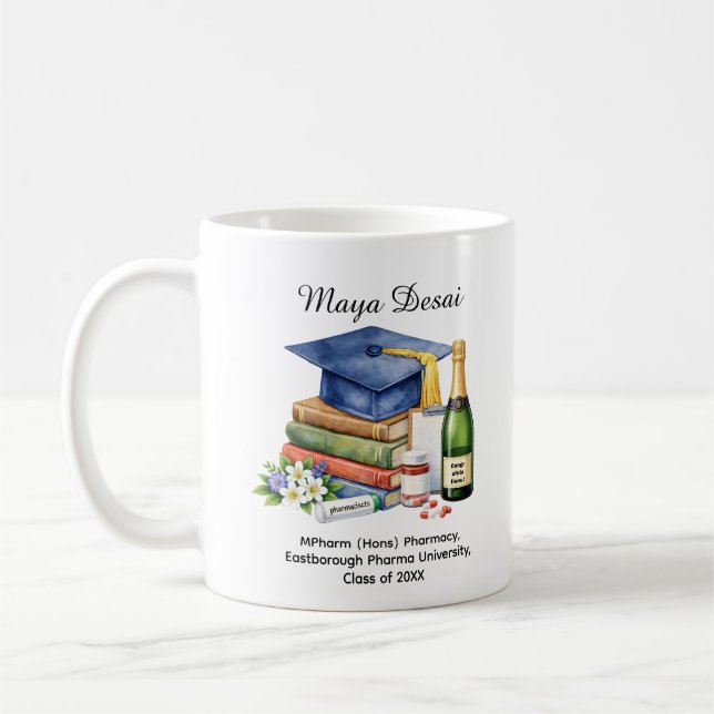 🎓Pharmacy Grad Celebration  Custom Name & Degree Coffee Mug (Left)