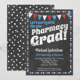 Pharmacy Graduation Party Invitation Red Blue