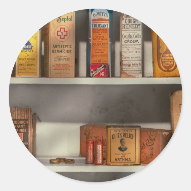 Pharmacy - Many coughing cures Classic Round Sticker (Front)