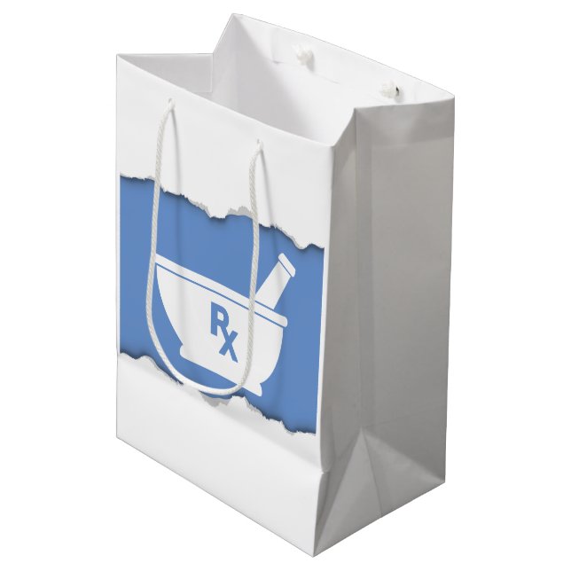 Pharmacy Mortar and Pestle Symbol Torn Out Look Medium Gift Bag (Front Angled)