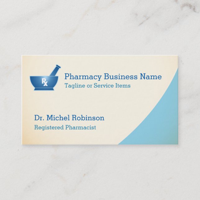 Pharmacy Mortar Pestle Logo Chemist - Cream Blue Business Card (Front)
